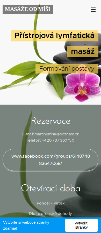 Současný web Masáže od Míši na mobilu