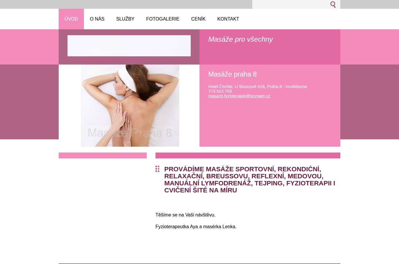 Současný web Masáže Praha 9 na počítači