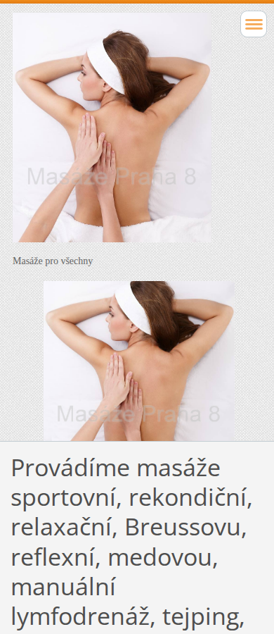 Současný web Masáže Praha 9 na mobilu