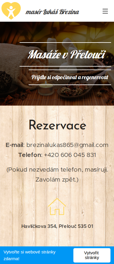 Současný web Masáže Přelouč na mobilu