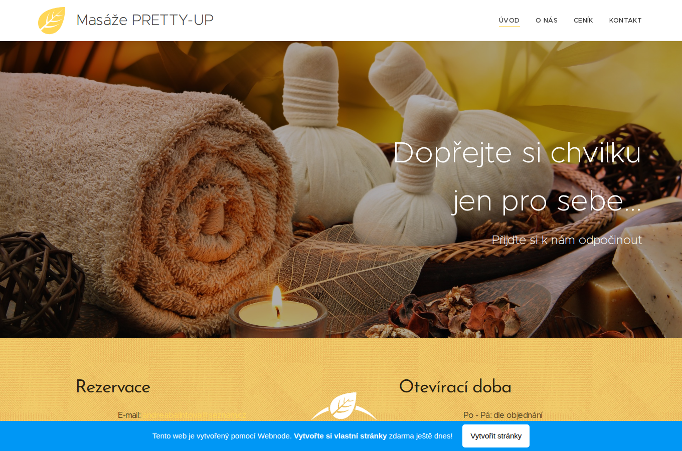 Současný web Masáže Pretty Up na počítači