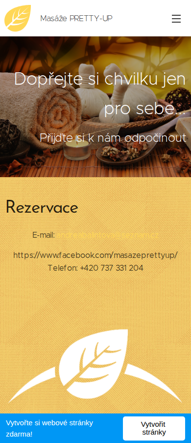 Současný web Masáže Pretty Up na mobilu