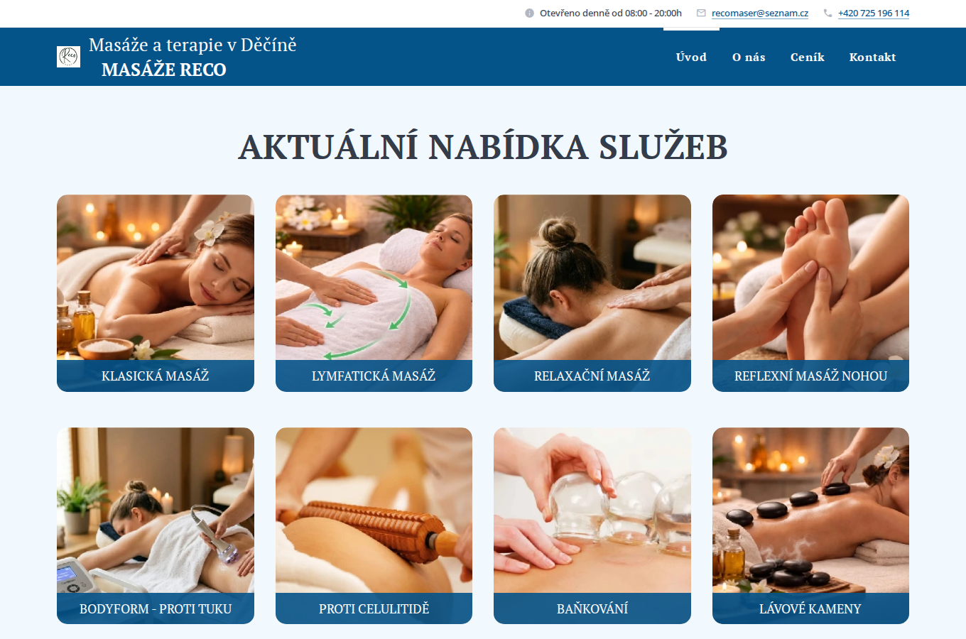 Současný web Masáže Reco na počítači
