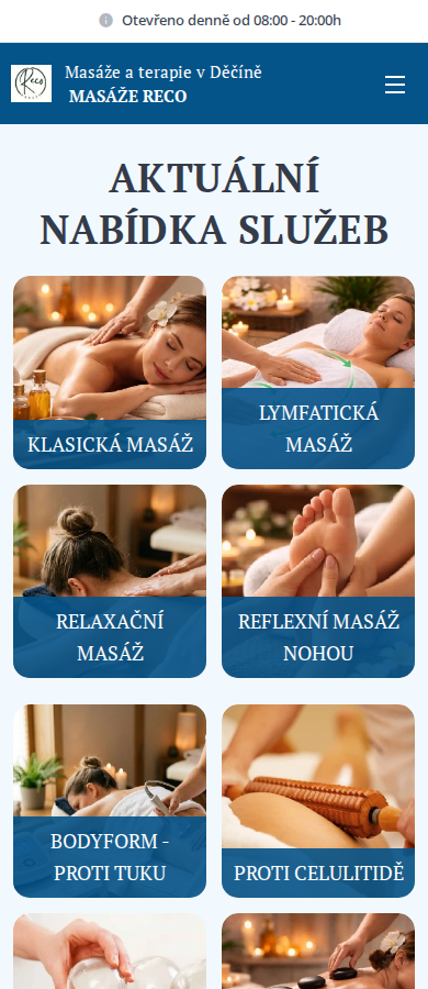 Současný web Masáže Reco na mobilu