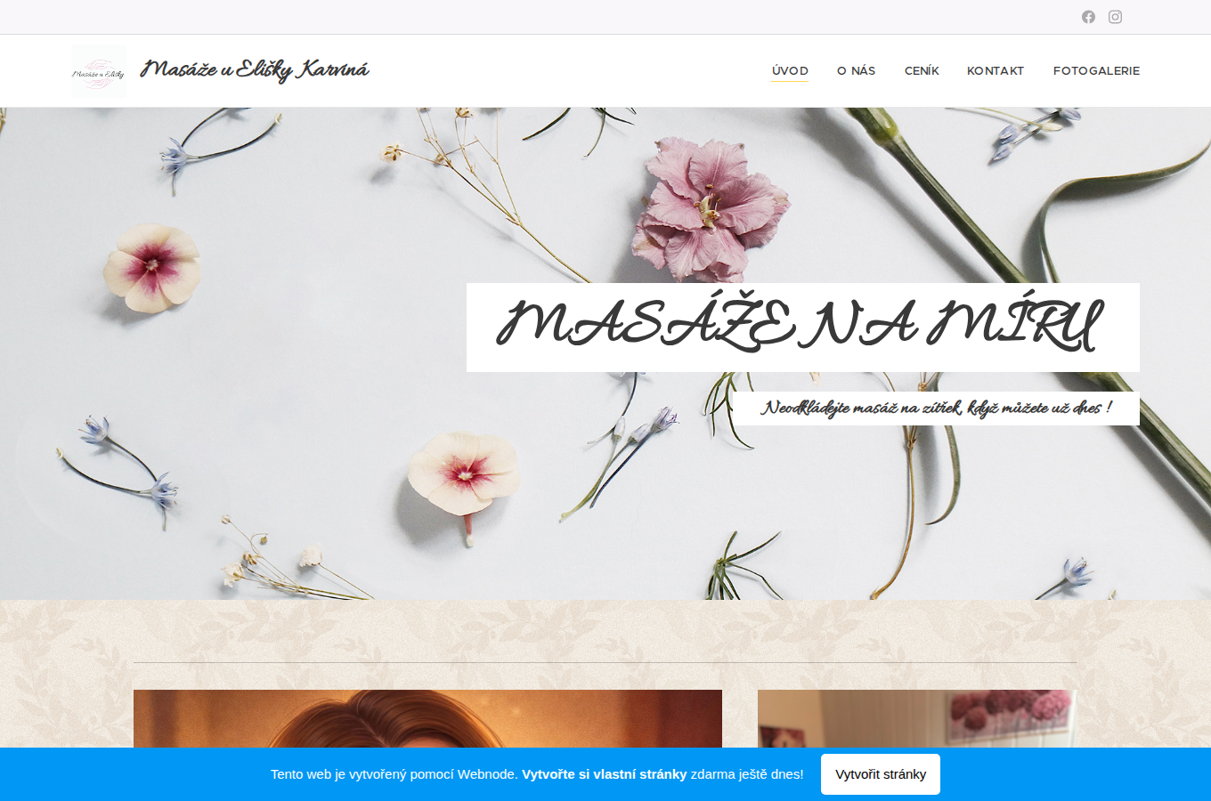 Současný web Masáže u Elišky na počítači