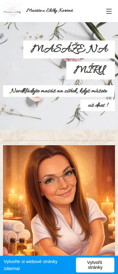 Současný web Masáže u Elišky na mobilu