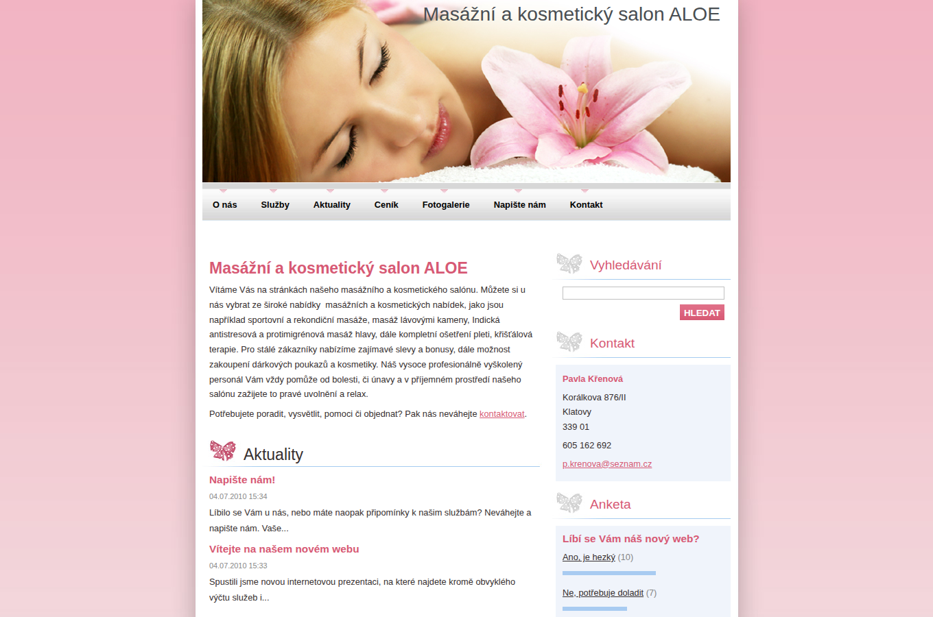 Současný web Masážní a kosmetický salon ALOE na počítači