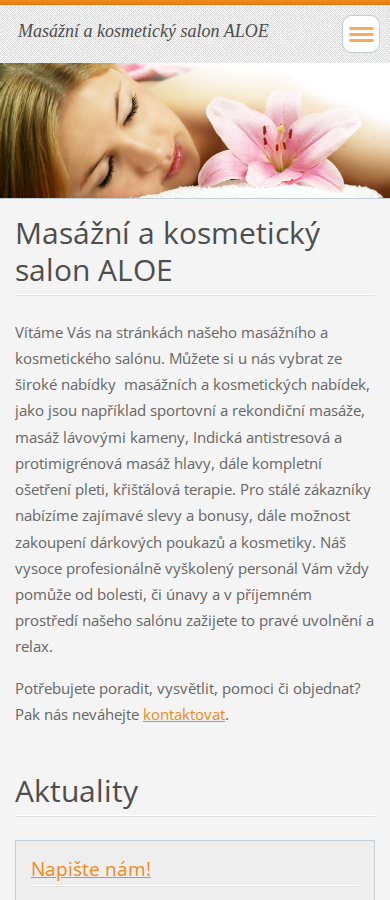 Současný web Masážní a kosmetický salon ALOE na mobilu