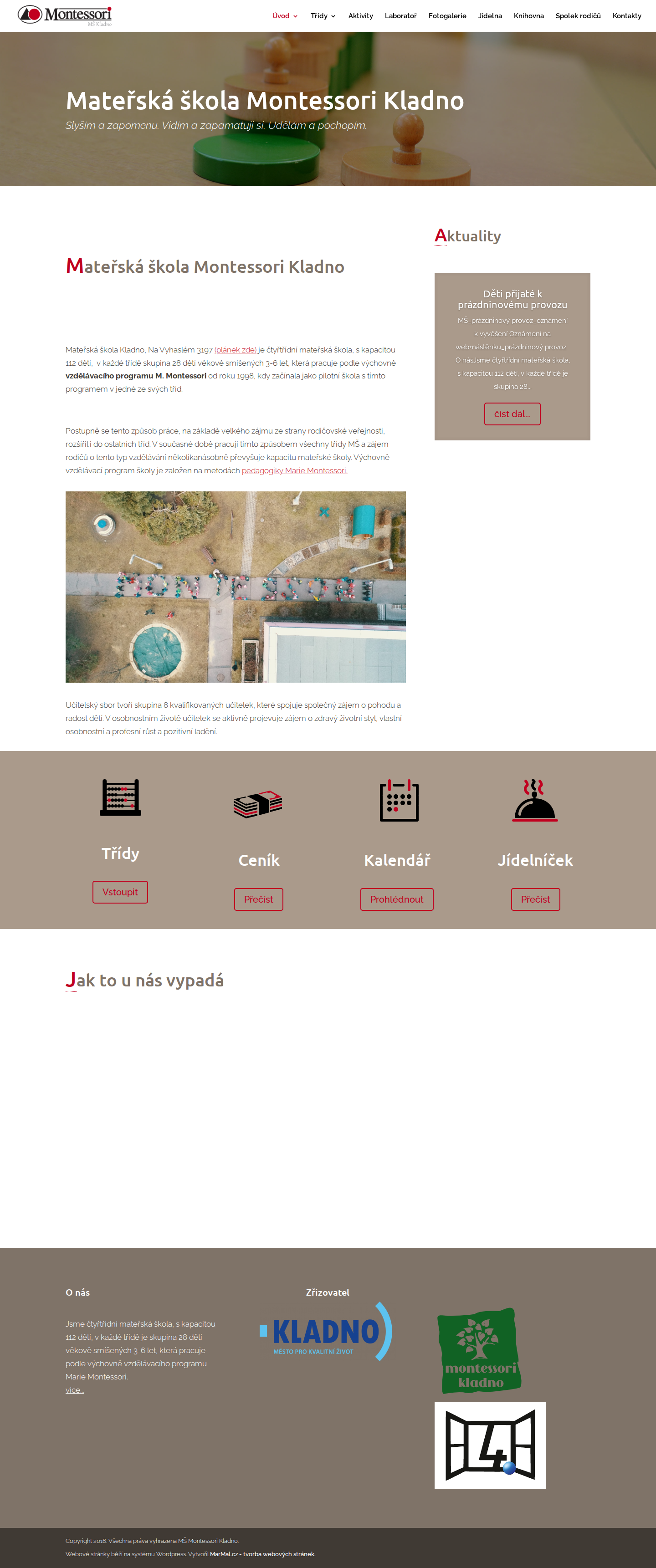 Současný web Mateřská škola Montessori Kladno na počítači