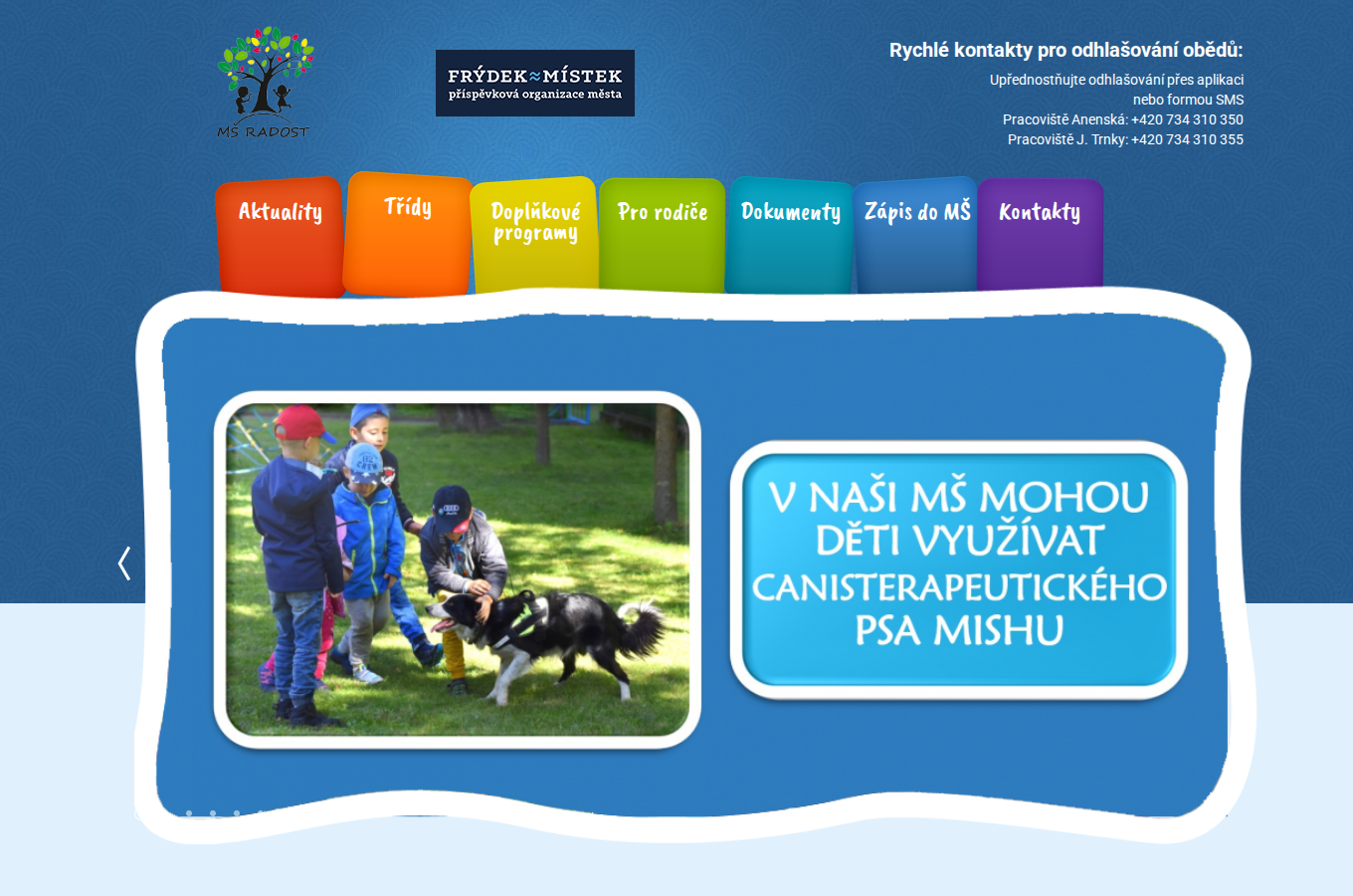 Současný web Mateřská škola Radost, Frýdek-Místek na počítači