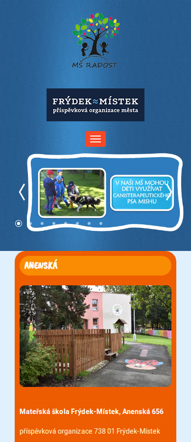 Současný web Mateřská škola Radost, Frýdek-Místek na mobilu