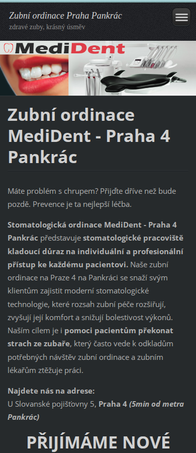 Současný web MediDent, MUDr. Tomáš Leba na mobilu