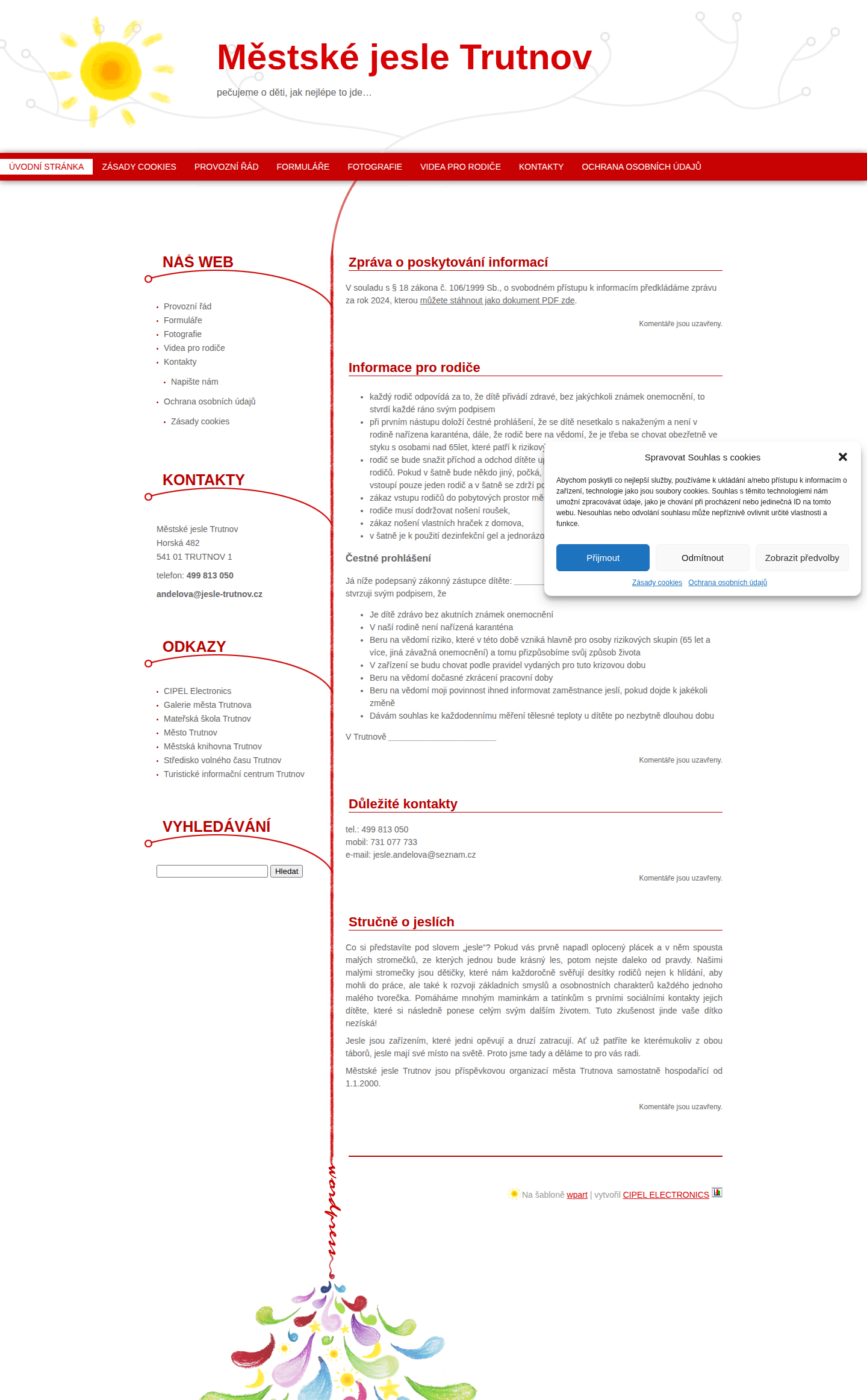 Současný web Městské jesle Trutnov na počítači