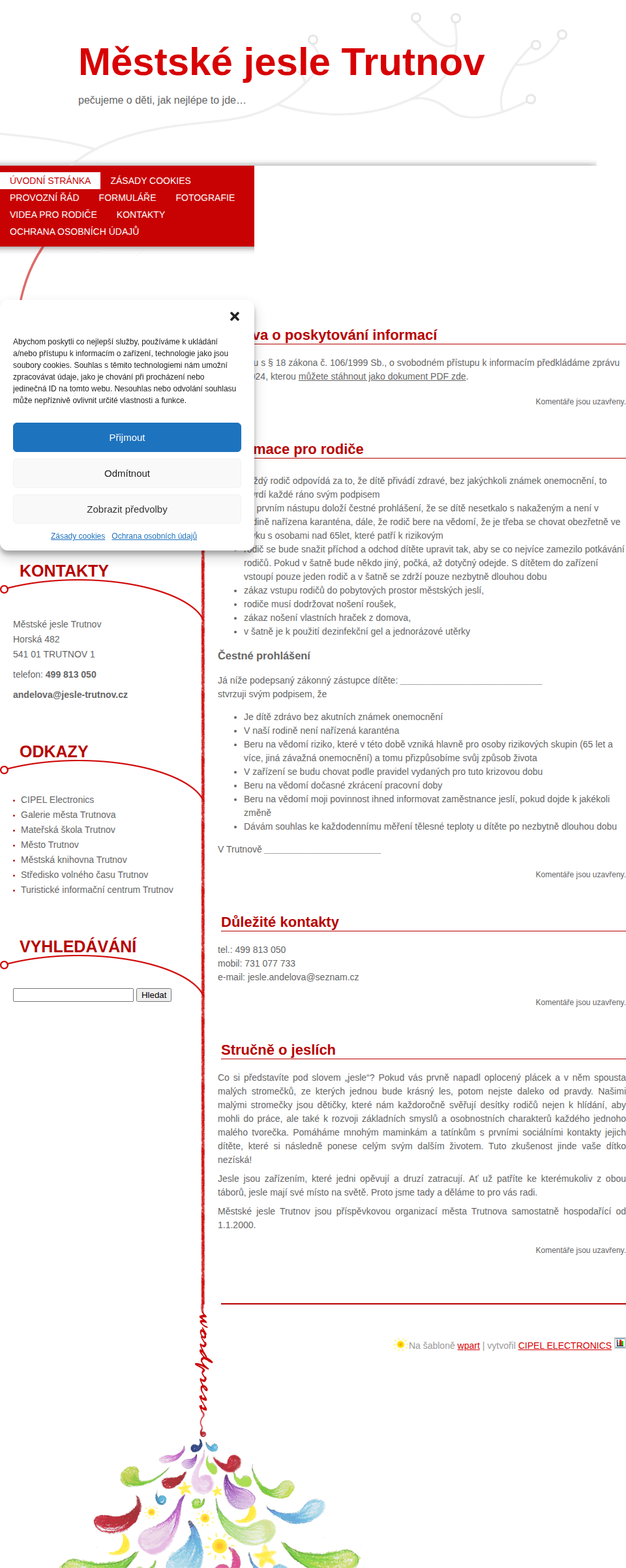 Současný web Městské jesle Trutnov na mobilu