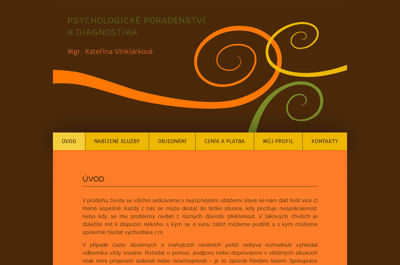 Současný web Mgr. Kateřina Vinklárková – psychologické poradenství na počítači