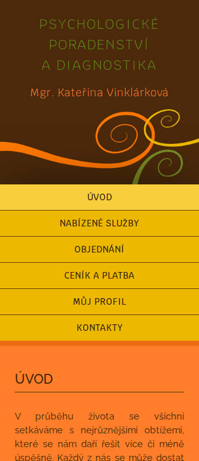 Současný web Mgr. Kateřina Vinklárková – psychologické poradenství na mobilu