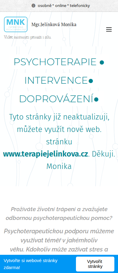 Současný web Mgr. Monika Jelínková – psychoterapie na mobilu