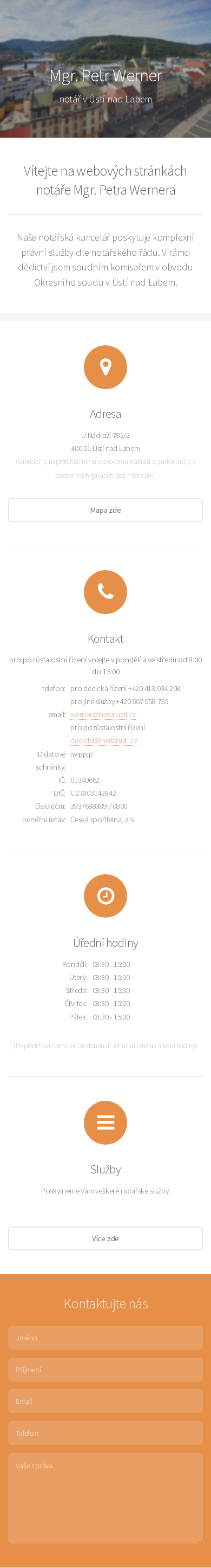 Současný web Mgr. Petr Werner, notář v Ústí nad Labem na mobilu