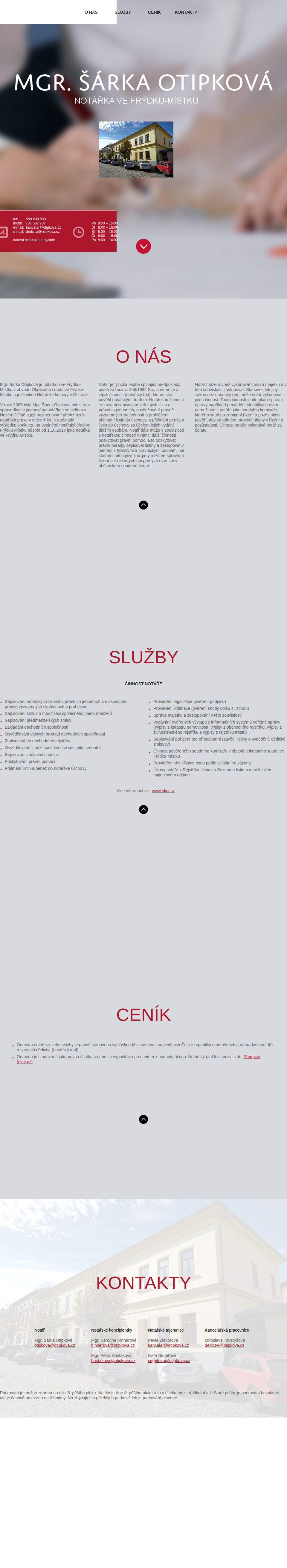 Současný web Mgr. Šárka Otipková, notářka ve Frýdku-Místku na mobilu