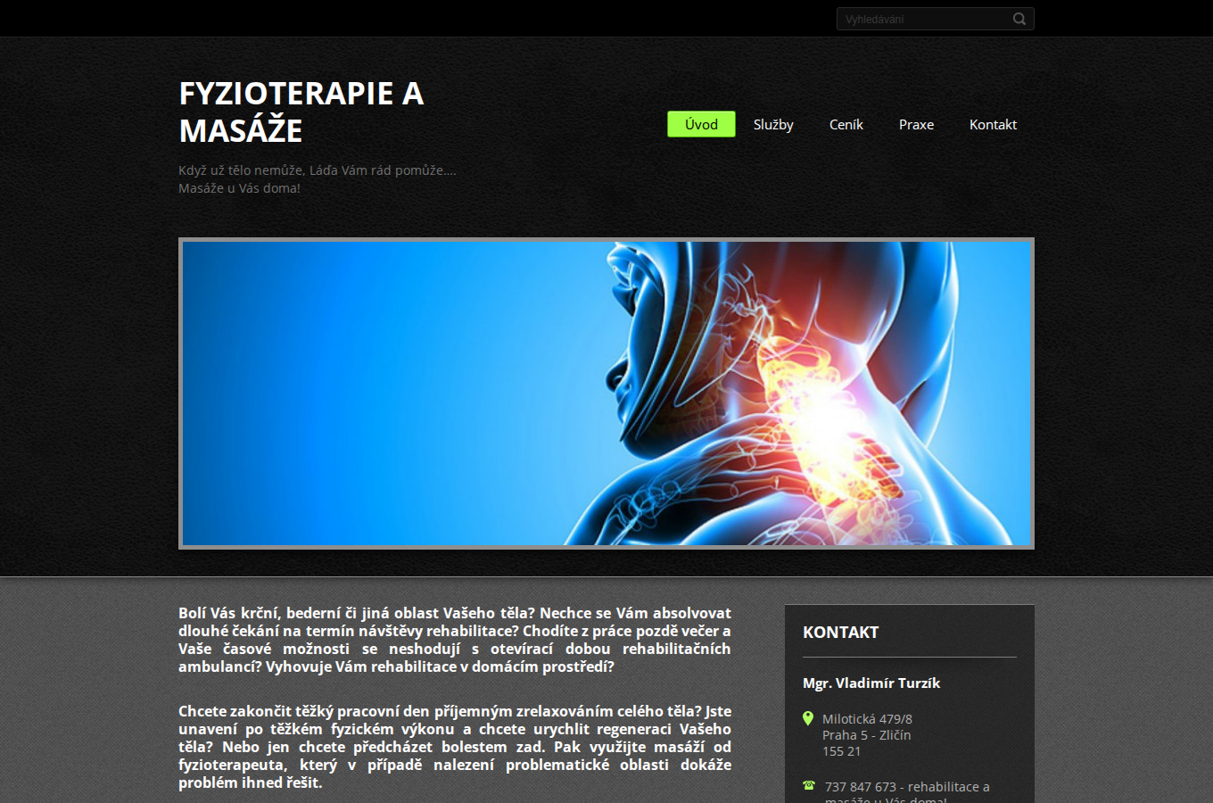Současný web Mgr. Vladimír Turzík – Fyzioterapie a masáže na počítači