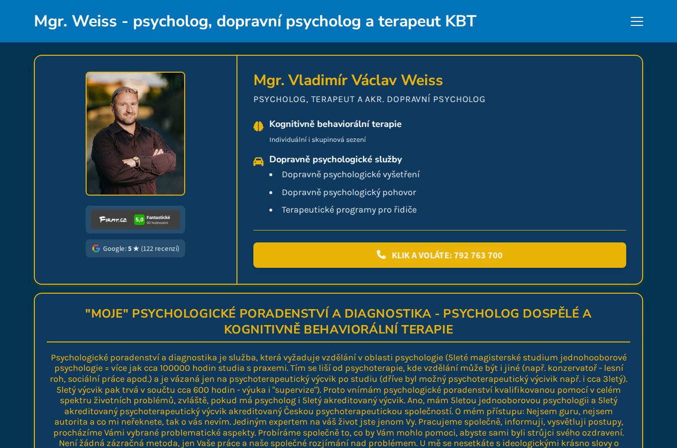 Současný web Mgr. Weiss – psycholog a terapeut na počítači