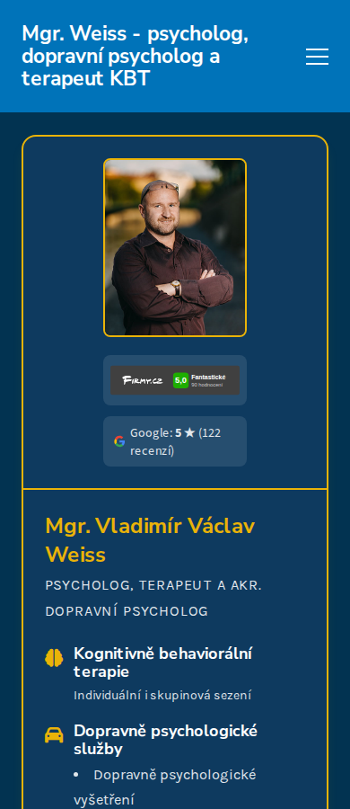 Současný web Mgr. Weiss – psycholog a terapeut na mobilu