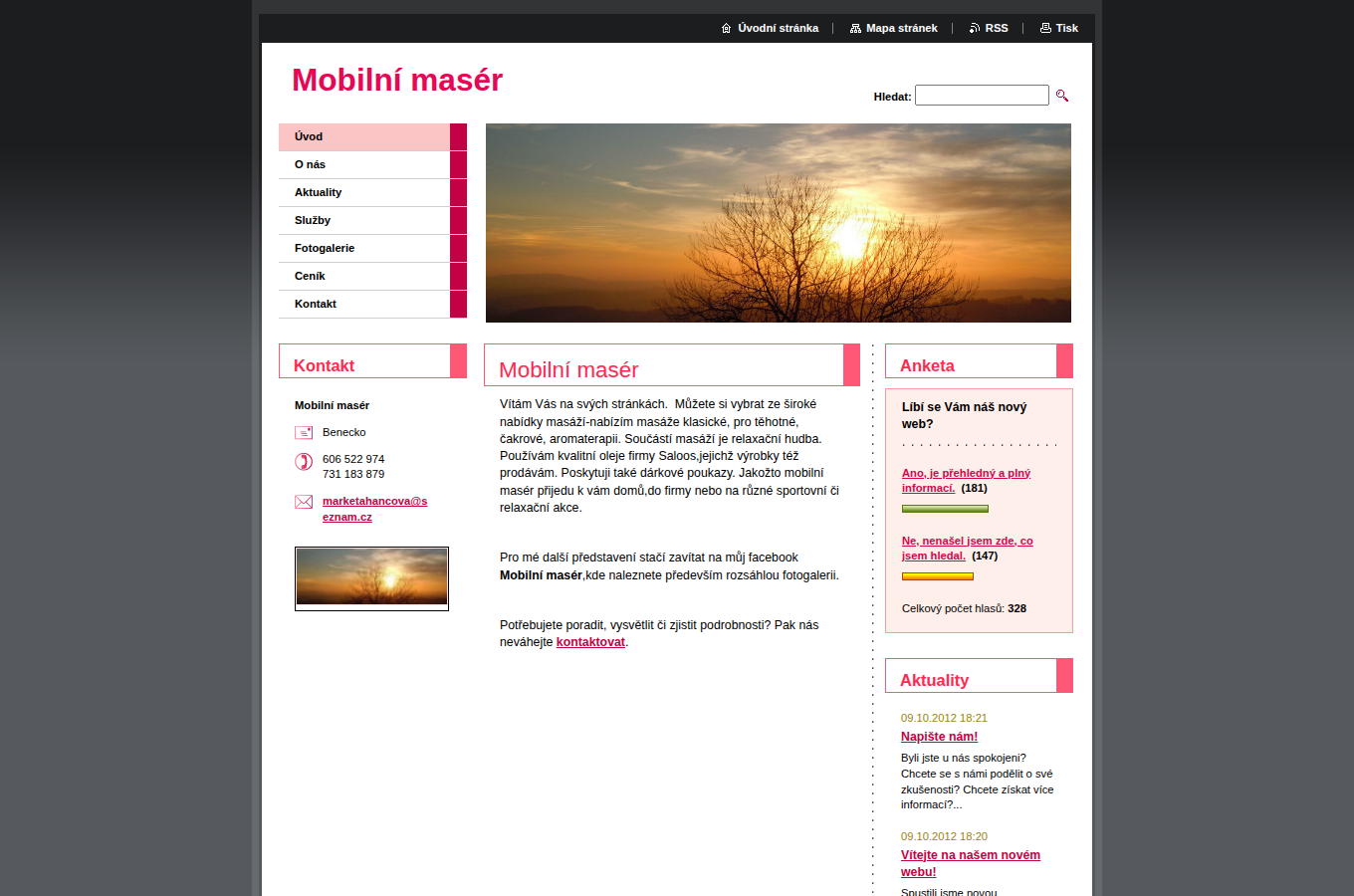 Současný web Mobilní masér na počítači