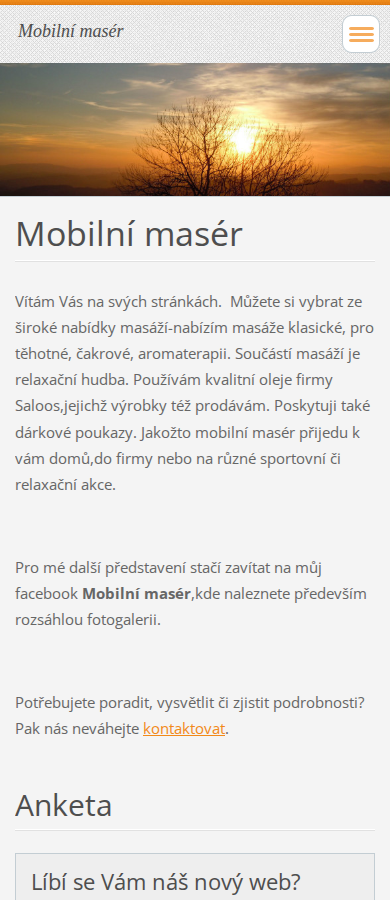 Současný web Mobilní masér na mobilu