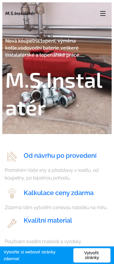 Současný web MS instalatér Brno na mobilu