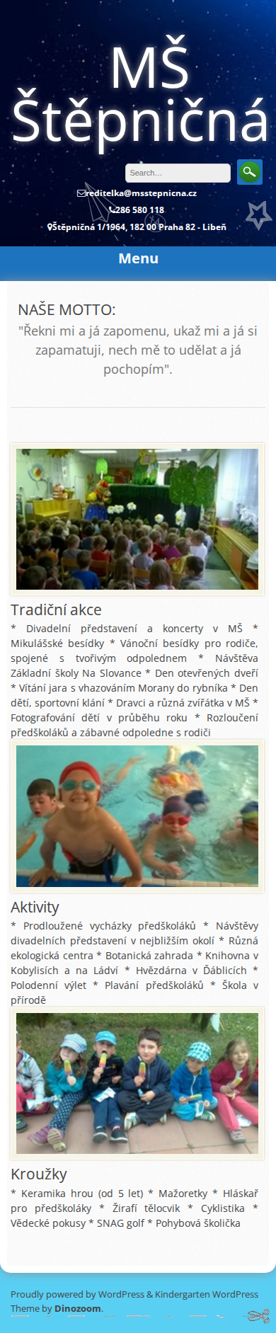 Současný web MŠ Štěpničná 1/1964, Praha 8 - Libeň na mobilu