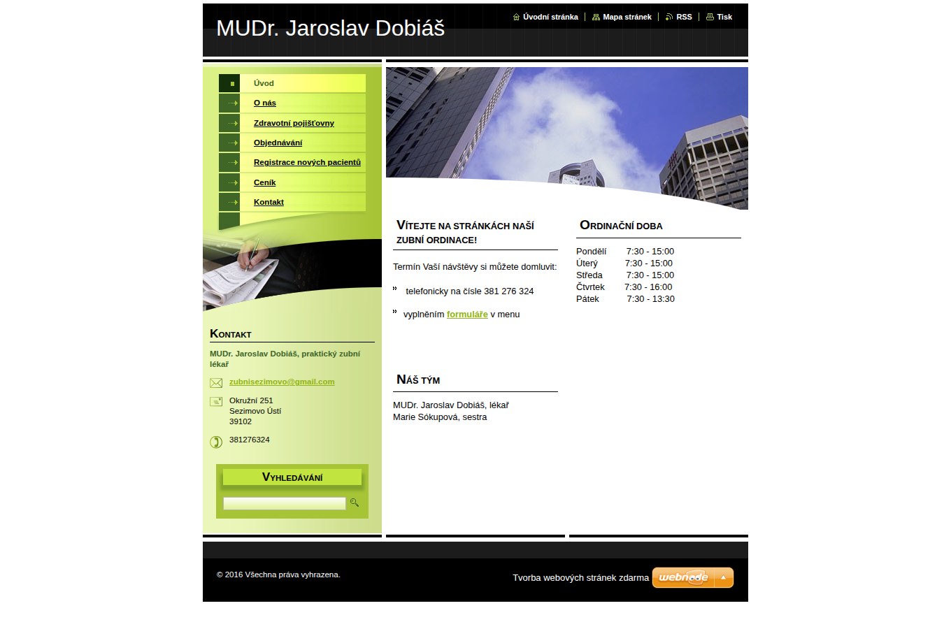 Současný web MUDr. Jaroslav Dobiáš zubní ordinace na počítači