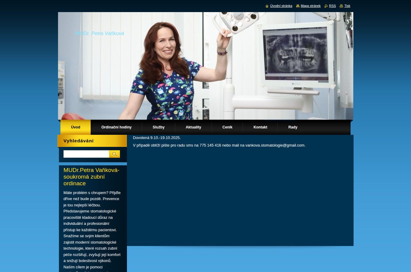 Současný web Petra Vaňková-soukromá zubní ordinace na počítači