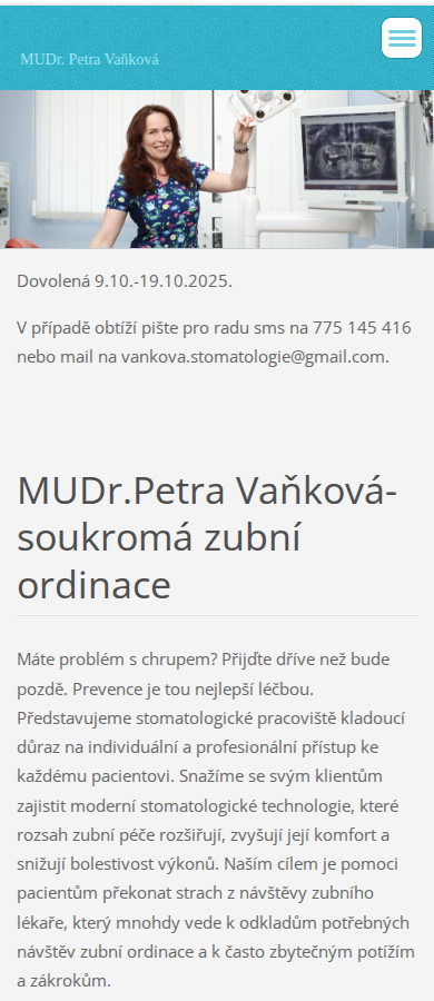Současný web Petra Vaňková-soukromá zubní ordinace na mobilu