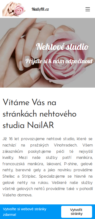 Současný web Nailar nehtové studio na mobilu
