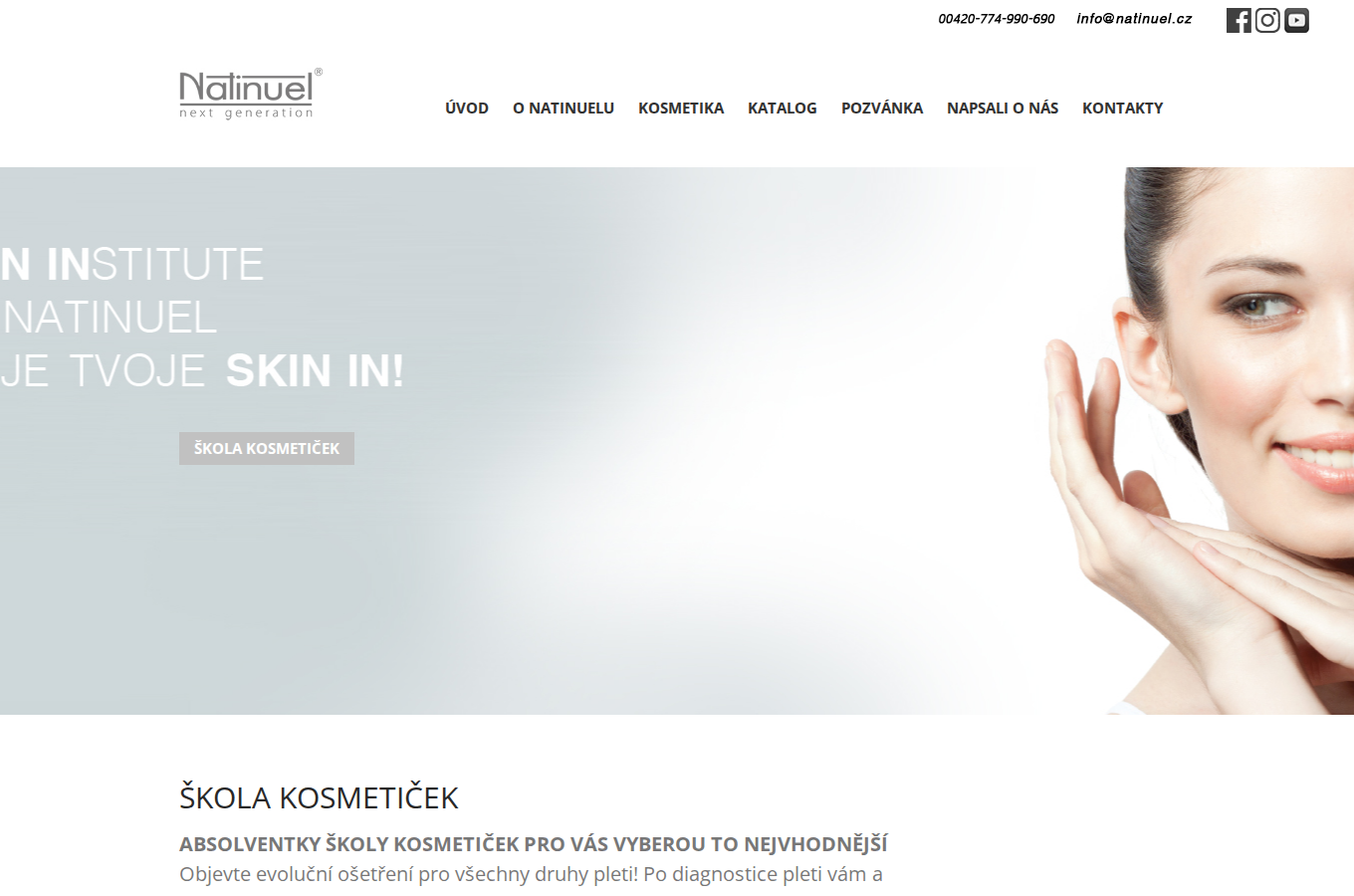 Současný web NATINUEL Czech Republic – profesionální kosmetika na počítači