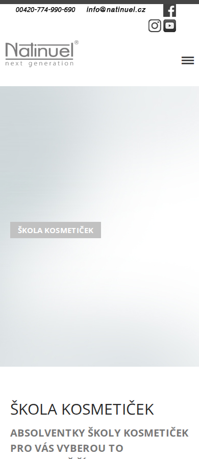 Současný web NATINUEL Czech Republic – profesionální kosmetika na mobilu