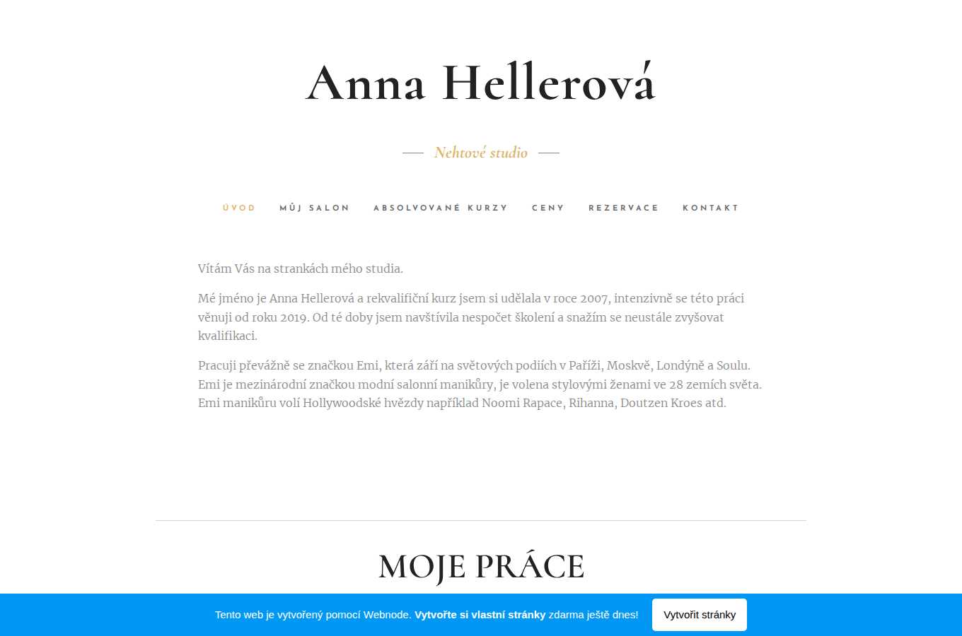 Současný web Nehtové studio Anne Hell na počítači