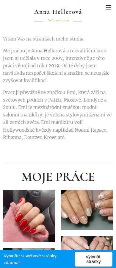 Současný web Nehtové studio Anne Hell na mobilu