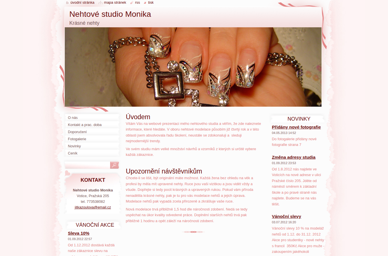 Současný web Nehtové studio Monika na počítači