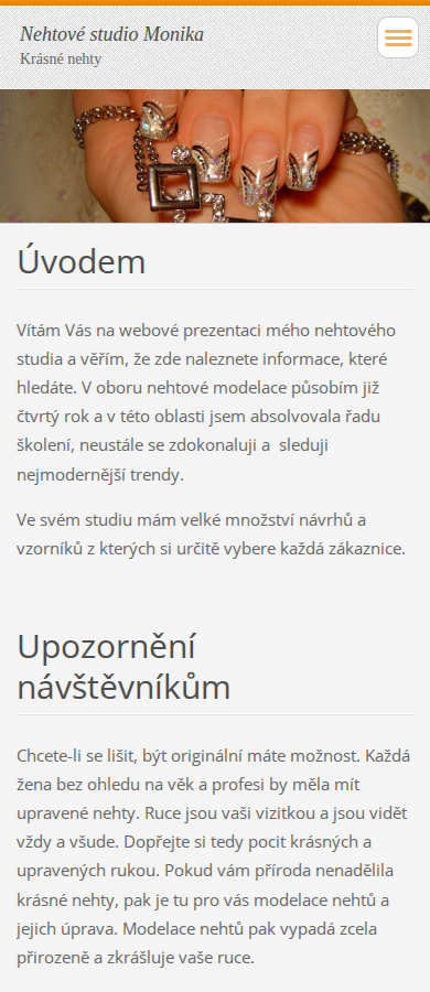 Současný web Nehtové studio Monika na mobilu
