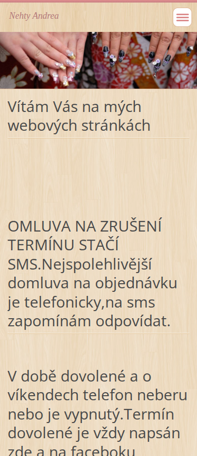 Současný web Nehty Andrea na mobilu