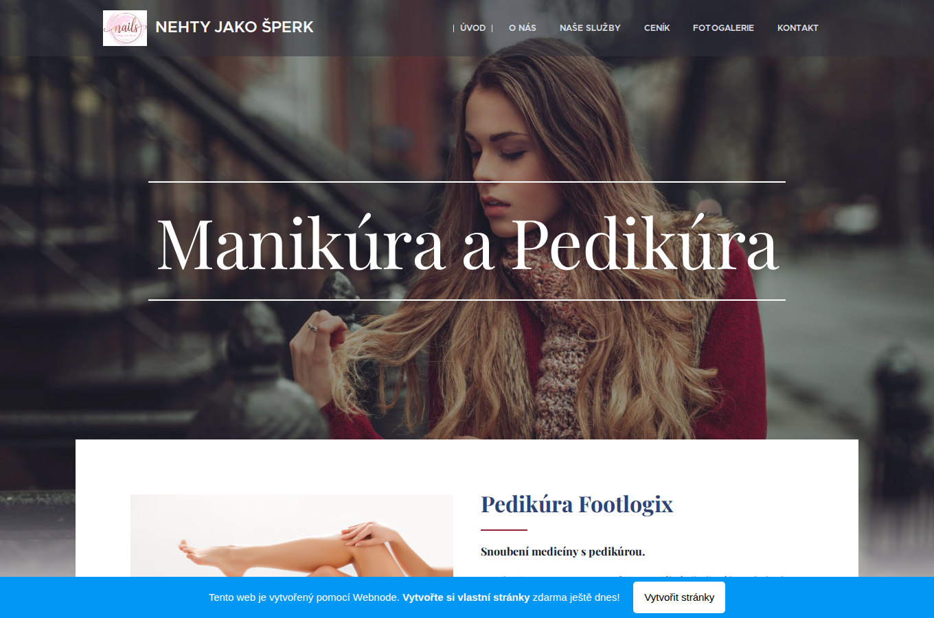 Současný web Nehty jako šperk na počítači