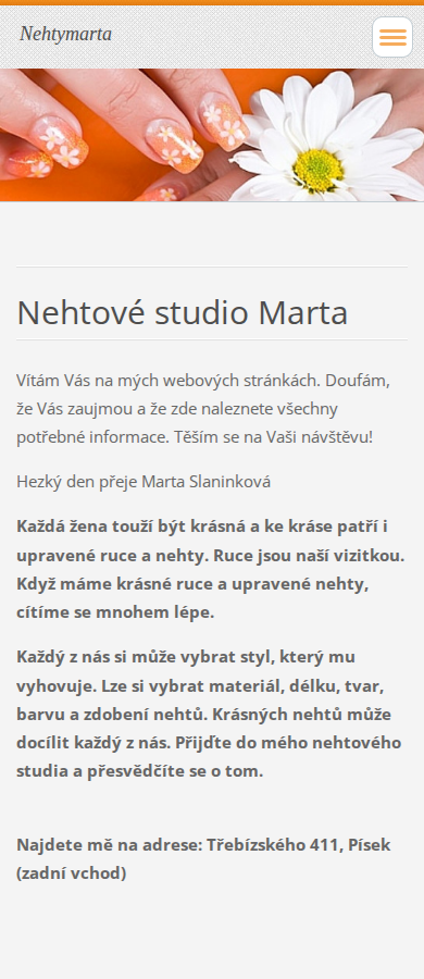 Současný web Nehty Marta na mobilu