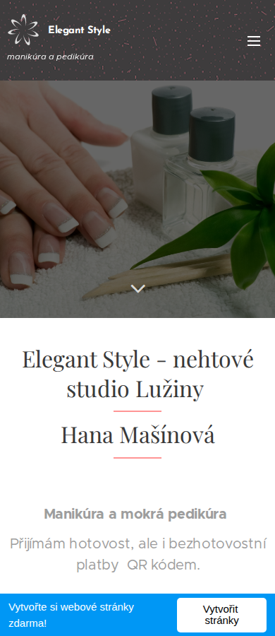 Současný web Nehty Praha na mobilu