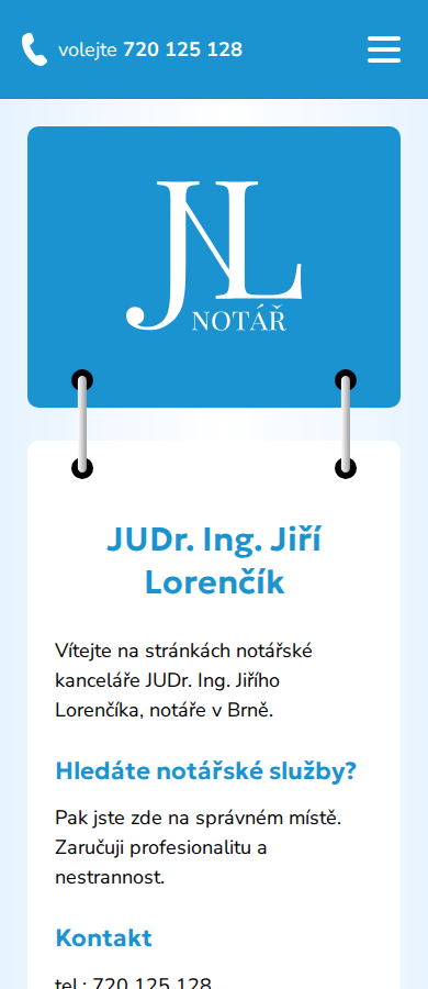 Současný web Notář v Brně - JUDr. Ing. Jiří Lorenčík na mobilu