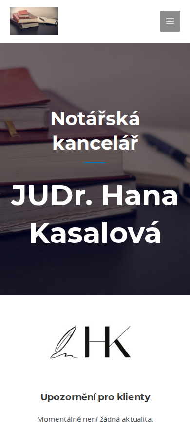 Současný web Notářská kancelář JUDr. Hana Kasalová na mobilu