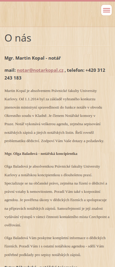 Současný web Notářská kancelář Mgr. Martin Kopal na mobilu