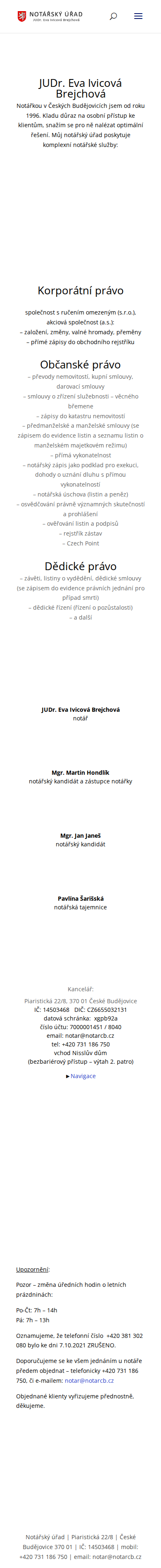 Současný web Notářský úřad JUDr. Eva Ivicová Brejchová na mobilu