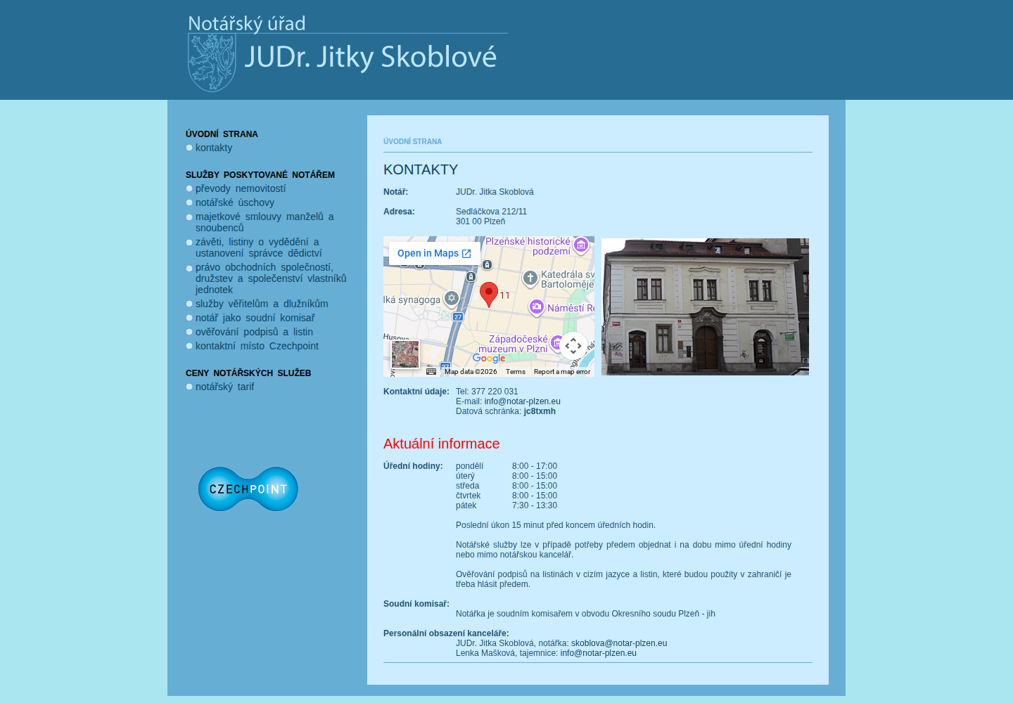 Současný web Notářský úřad JUDr. Jitky Skoblové na počítači