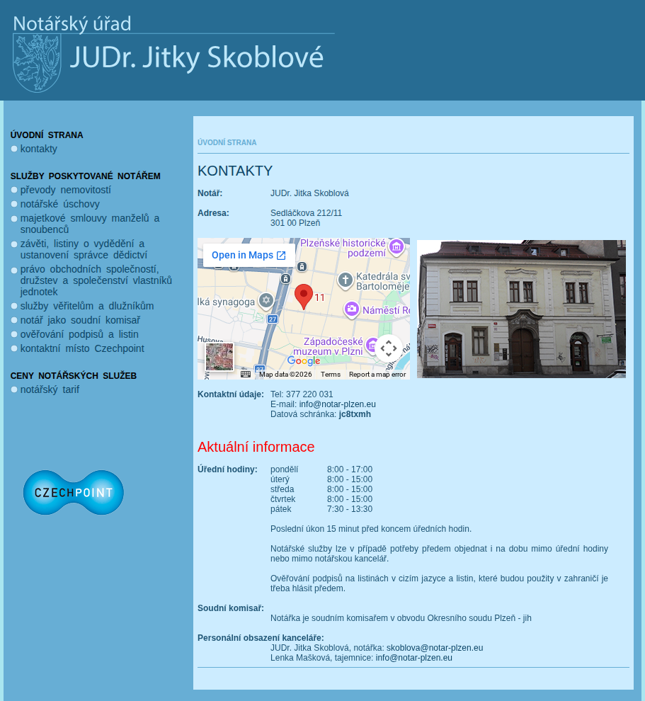 Současný web Notářský úřad JUDr. Jitky Skoblové na mobilu
